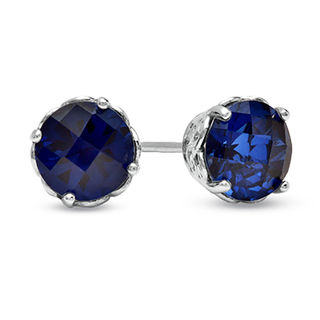 6.0mm Blue Lab-Created Sapphire Solitaire Stud Earrings in 10K White Gold|Peoples Jewellers