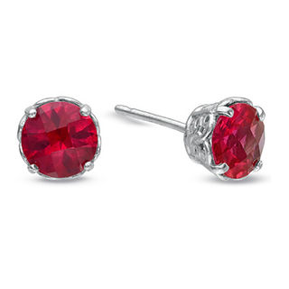 6.0mm Lab-Created Ruby Solitaire Stud Earrings in 10K White Gold|Peoples Jewellers