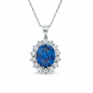 Oval Lab-Created Ceylon and White Sapphire Pendant in Sterling Silver|Peoples Jewellers
