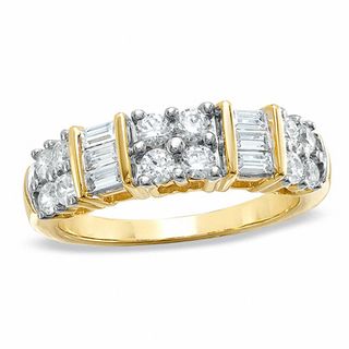 1.00 CT. T.W. Baguette and Round Diamond Station Band in 10K Gold|Peoples Jewellers