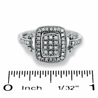 0.25 CT. T.W. Diamond Rectangle Cluster Buckle Ring in Sterling Silver|Peoples Jewellers