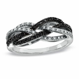 0.25 CT. T.W. Black and White Diamond Twine Ring in 10K White Gold|Peoples Jewellers