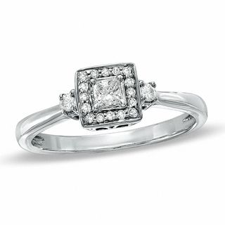 0.25 CT. T.W. Princess-Cut Diamond Frame Promise Ring in 10K White Gold|Peoples Jewellers