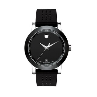 Men's Movado Rubber Strap Watch with Round Black Dial (Model: 0606507)|Peoples Jewellers