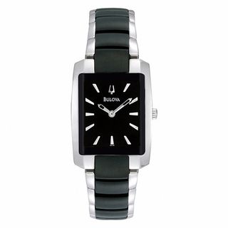 Ladies' Bulova Two-Tone Watch with Rectangular Black Dial (Model: 98L148)|Peoples Jewellers