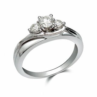 0.50 CT. T.W. Diamond Three Stone Bypass Engagement Ring in 14K White Gold|Peoples Jewellers