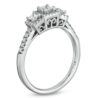 0.25 CT. T.W. Princess-Cut Diamond Three Stone Frame Ring in 14K White Gold|Peoples Jewellers
