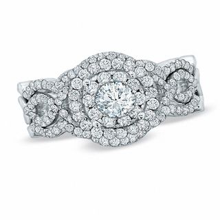 CT. T.W. Diamond Cluster Bridal Set in 14K White Gold|Peoples Jewellers