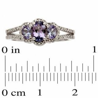 Oval Tanzanite and Diamond Accent Three Stone Ring in Sterling Silver|Peoples Jewellers