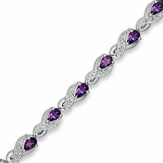 Pear-Shaped Amethyst and 0.10 CT. T.W. Diamond Bracelet in Sterling Silver|Peoples Jewellers