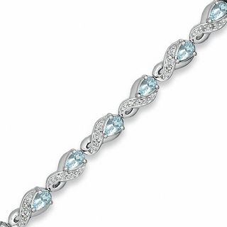Pear-Shaped Aquamarine and 0.10 CT. T.W. Diamond Bracelet in Sterling Silver|Peoples Jewellers