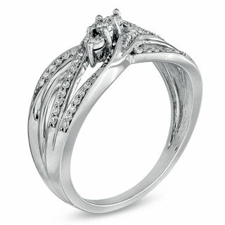 0.19 CT. T.W. Diamond Three Stone Bypass Open Shank Ring in Sterling Silver|Peoples Jewellers