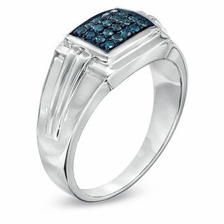 Men's 0.25 CT. T.W. Enhanced Blue Diamond Comfort Fit Ring in Sterling Silver|Peoples Jewellers