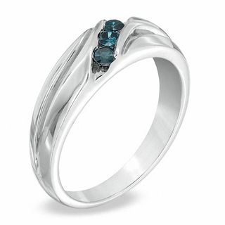Men's 0.25 CT. T.W. Enhanced Blue Diamond Three Stone Slant Band in Sterling Silver|Peoples Jewellers