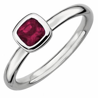 Stackable Expressions™ 5.0mm Cushion-Cut Rhodalite Garnet Ring in Sterling Silver|Peoples Jewellers