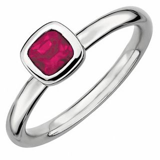 Stackable Expressions™ 5.0mm Cushion-Cut Lab-Created Ruby Ring in Sterling Silver|Peoples Jewellers