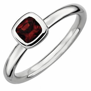 Stackable Expressions™ 5.0mm Cushion-Cut Garnet Ring in Sterling Silver|Peoples Jewellers
