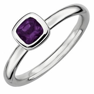 Stackable Expressions™ 5.0mm Cushion-Cut Amethyst Ring in Sterling Silver|Peoples Jewellers