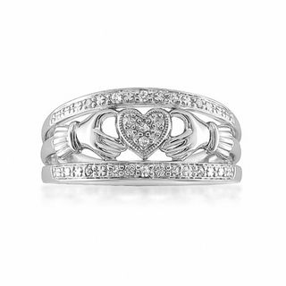 0.085 CT. T.W. Diamond Claddagh Ring in Sterling Silver|Peoples Jewellers
