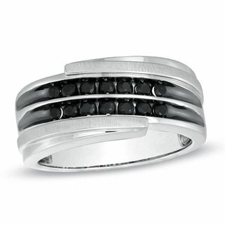 Men's Black Sapphire Bypass Band in 10K White Gold|Peoples Jewellers