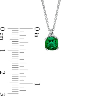 6.0mm Cushion-Cut Lab-Created Emerald and Diamond Accent Pendant and Ring Set in Sterling Silver - Size 7|Peoples Jewellers