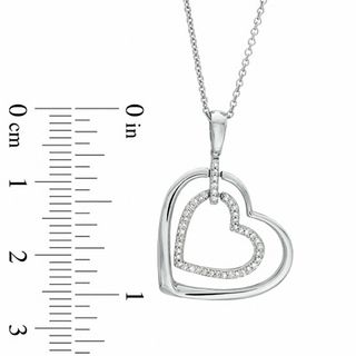 0.09 CT. T.W. Diamond Double Heart Outline Pendant in Sterling Silver|Peoples Jewellers