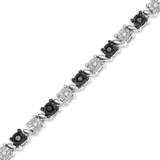 0.33 CT. T.W. Enhanced Black and White Diamond Alternating Bracelet in Sterling Silver|Peoples Jewellers