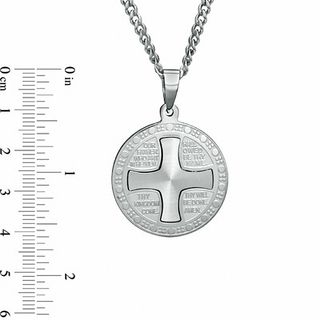 Men's Lord's Prayer Round Cross Pendant in Stainless Steel - 24"|Peoples Jewellers