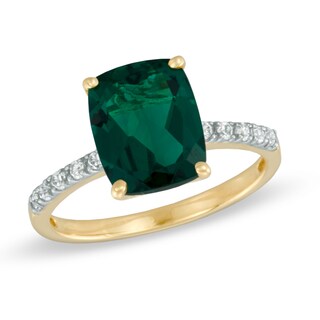 Cushion-Cut Lab-Created Emerald and White Sapphire Ring in 10K Gold|Peoples Jewellers