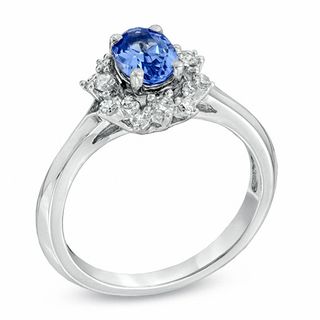 Oval Tanzanite and Lab-Created White Sapphire Frame Ring in Sterling Silver|Peoples Jewellers