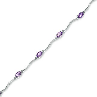 Oval Amethyst and Diamond Accent Bracelet in Sterling Silver - 7.25"|Peoples Jewellers