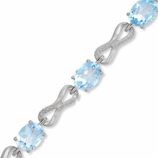 Oval Blue Topaz and Diamond Accent Infinity Link Bracelet in Sterling Silver - 7.25"|Peoples Jewellers