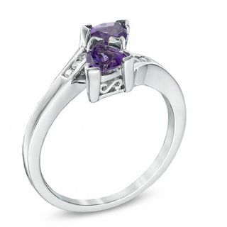 5.0mm Trillion-Cut Amethyst and Diamond Accent Bypass Ring in Sterling Silver|Peoples Jewellers