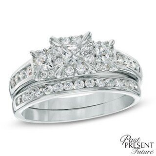 1.00 CT. T.W. Princess-Cut Diamond Past Present Future® Bridal Set in 14K White Gold|Peoples Jewellers