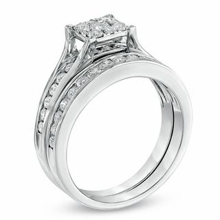 1.00 CT. T.W. Composite Diamond Square Bridal Set in 14K White Gold|Peoples Jewellers