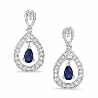 Pear-Shaped Lab-Created Blue and White Sapphire Earrings in Sterling Silver|Peoples Jewellers