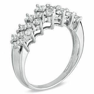 1.00 CT. T.W. Diamond Cluster Double Row Anniversary Ring in 10K White Gold|Peoples Jewellers