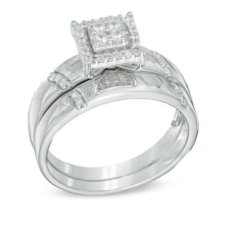 0.20 CT. T.W. Diamond Square Frame Bridal Set in 10K White Gold|Peoples Jewellers