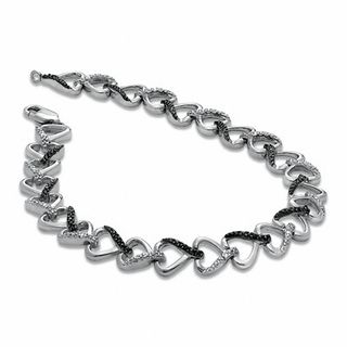 0.10 CT. T.W. Black and White Diamond Heart Bracelet in Sterling Silver|Peoples Jewellers