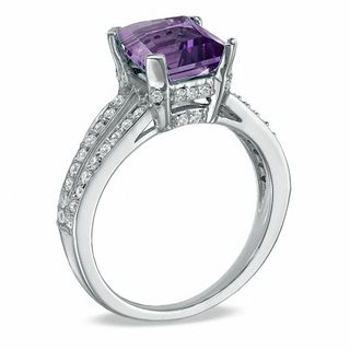Princess-Cut Amethyst and 0.27 CT. T.W. Diamond Ring in 10K White Gold|Peoples Jewellers