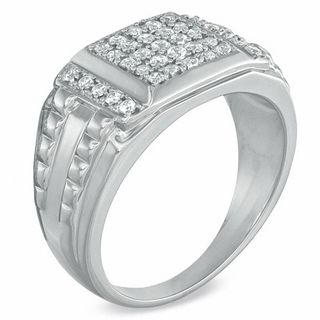 Men's 0.50 CT. T.W. Square-Shaped Multi-Diamond Ring in Sterling Silver|Peoples Jewellers
