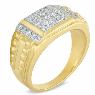 Men's 0.50 CT. T.W. Square-Shaped Multi-Diamond Ring in Sterling Silver with 14K Gold Plate|Peoples Jewellers