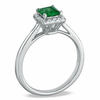 Princess-Cut Lab-Created Emerald and 0.15 CT. T.W. Diamond Engagement Ring in 10K White Gold|Peoples Jewellers