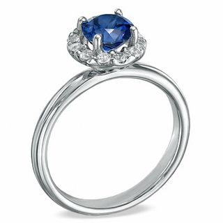 Blue Lab-Created Sapphire and 0.25 CT. T.W. Diamond Engagement Ring in 10K White Gold|Peoples Jewellers