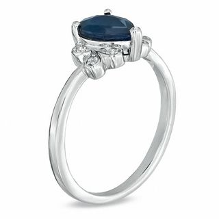 Pear-Shaped Blue Sapphire and Diamond Accent Ring in 10K White Gold|Peoples Jewellers