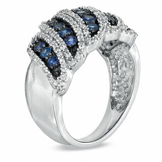 Blue Sapphire and 0.36 CT. T.W. Diamond Band in Sterling Silver|Peoples Jewellers