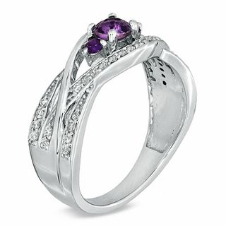 Amethyst and 0.19 CT. T.W. Diamond Split Shank Wave Ring in Sterling Silver|Peoples Jewellers