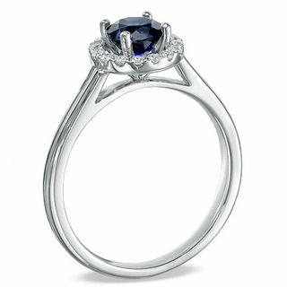 Lab-Created Blue Sapphire and 0.15 CT. T.W. Diamond Engagement Ring in 10K White Gold|Peoples Jewellers