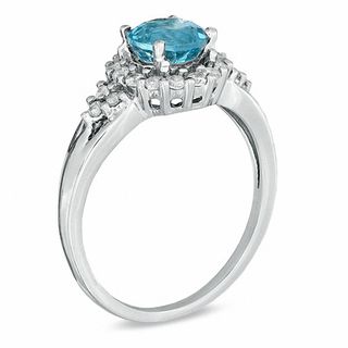 Blue Topaz and 0.28 CT. T.W. Diamond Frame Ring in 10K White Gold|Peoples Jewellers