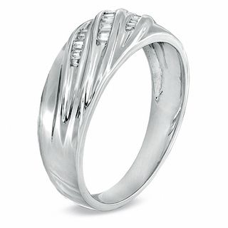 Men's 0.16 CT. T.W. Baguette Diamond Slant Triple Row Ring in Sterling Silver|Peoples Jewellers